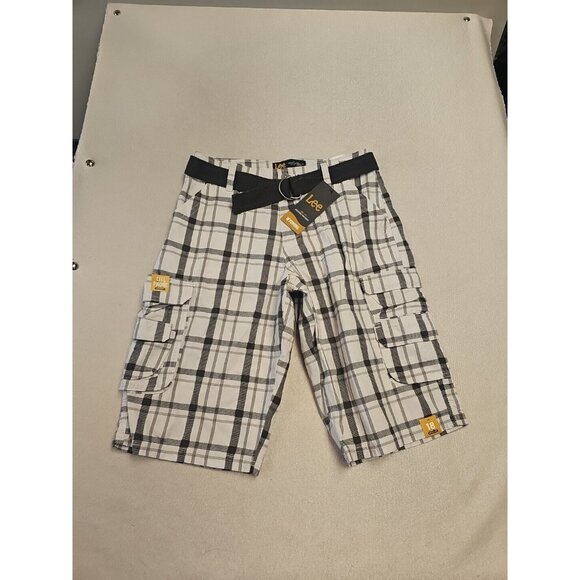 LEE Boys Sz 18R Wyoming Belted Cargo Shorts Loose Fit Checkered New - Picture 1 of 5